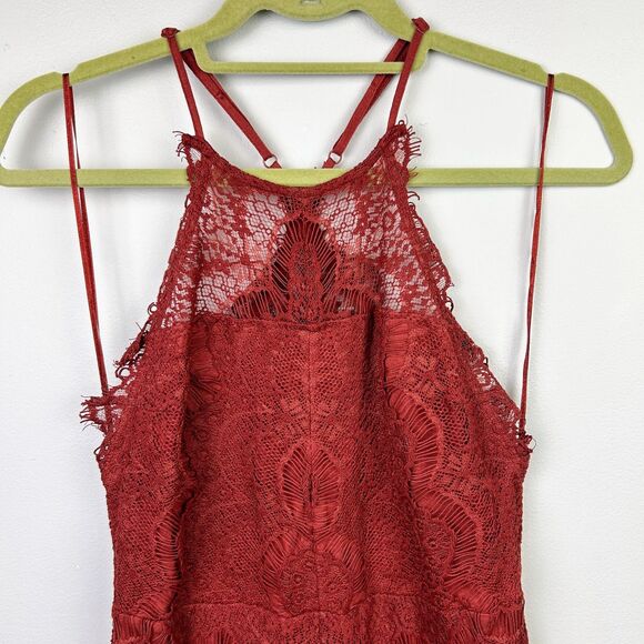 Free People She's Got It Lace Sleeveless Mini Slip Dress Rust Red Button Back S - Picture 3 of 11